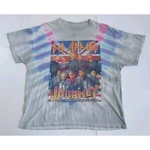 Def Leppard Journey 2018 Tour Shirt Concert Double Sided Gray Tie Dye Size XL